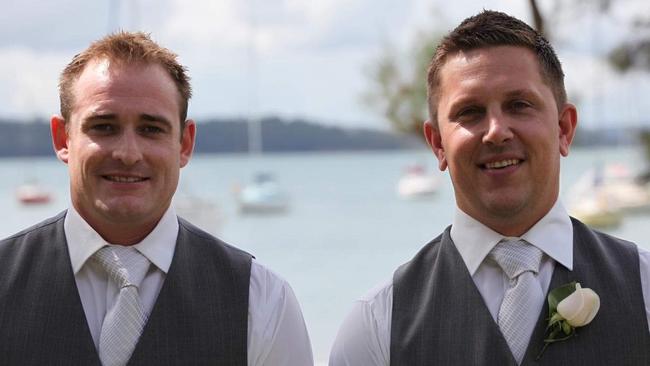 Ben Collier (right) and mate Andrew Anderson (left) on Ben's wedding day. Supplied.