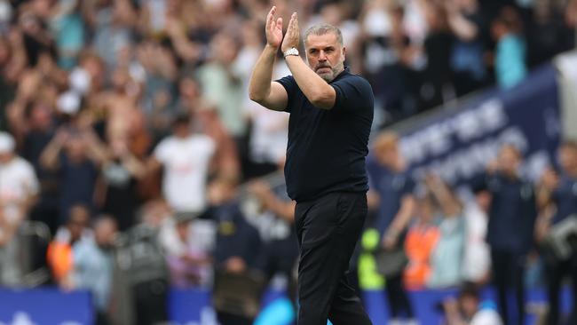 Ange Postecoglou celebrates after Tottenham’s incredible win. Picture: Getty Images