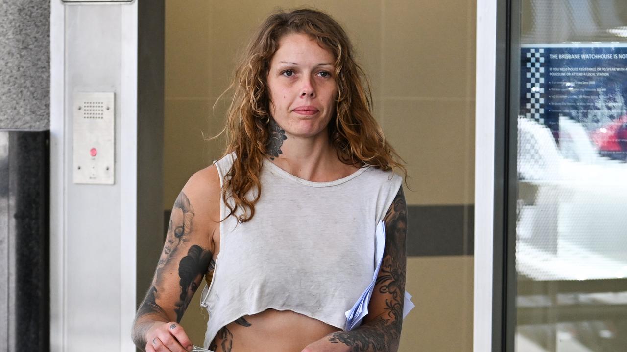 Sarah Margot Davis walks out of the watchhouse in Brisbane. Ms Davis is charged with manufacturing explosives after pipe bombs were allegedly detonated in her Annerley backyard. Picture: NewsWire