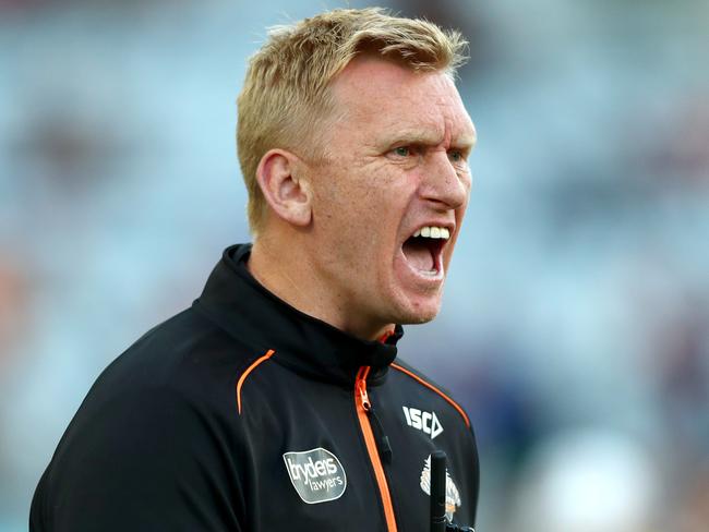 Tigers coach Andrew Webster during the round 5 NRL game between the Wests Tigers and the St George Illawarra Dragons at ANZ Stadium , Homebush . Picture : Gregg Porteous