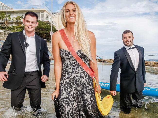 Jesse Pollock, Nicola Atherton and Daniel McLaughlin, Bondi Rescue lifeguards getting set for the Logies. Picture Craig Greenhill