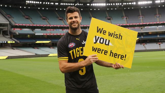 Trent Cotchin’s message to the Tiger Army in Round 1. Picture: Michael Klein