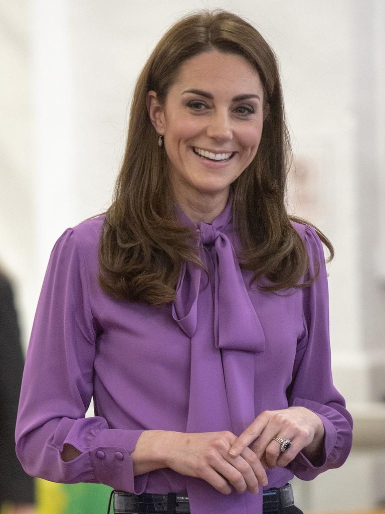 Catherine, Duchess of Cambridge visits the Henry Fawcett Children's Centre in London on March 12, 2019 in a Gucci shirt. Picture: Arthur Edwards/POOL/AFP