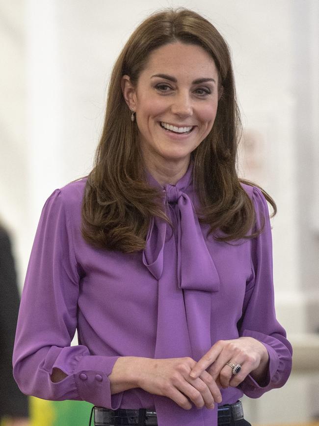 Catherine, Duchess of Cambridge visits the Henry Fawcett Children's Centre in London on March 12, 2019 in a Gucci shirt. Picture: Arthur Edwards/POOL/AFP