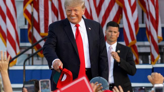 Donald Trump arrives for his campaign-style rally in Wellington, Ohio. Picture: AFP.