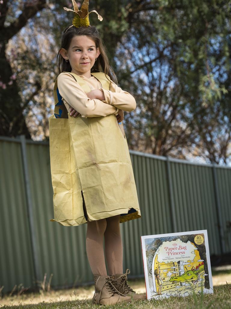 Clifton State School student Willow Chalmers was inspired by the Paper Bag Princess book. Picture: Kevin Farmer