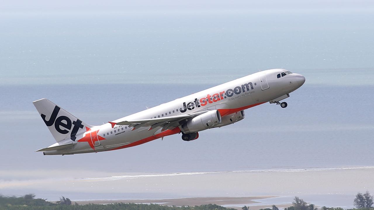 A Jetstar passenger jet plane takes off from Cairns Airport on a domestic flight. Picture: Brendan Radke