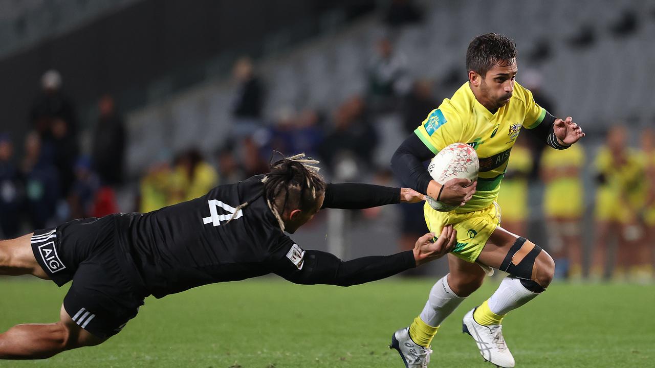 Maurice Longbottom in action for the Australian Sevens team against the All Blacks. Picture: Getty Images