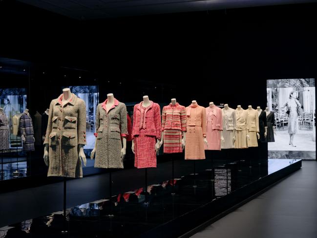 Chanel outfits in the exhibition. Picture: Tom Ross