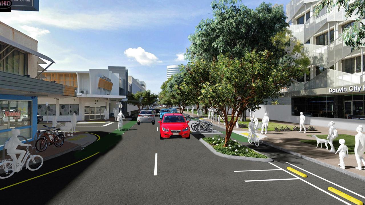 Smith Street Streetscape project artistic render, looking towards Edmunds St. Picture: GHD/City of Darwin