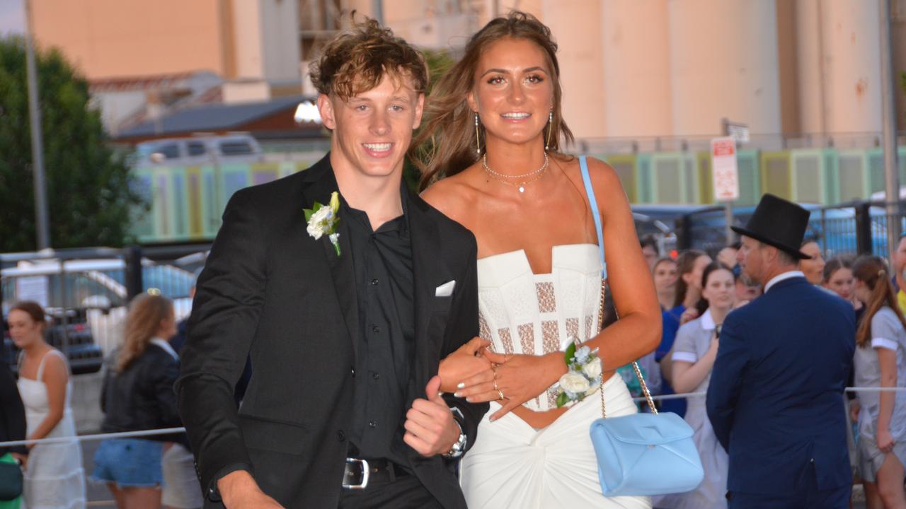 Toowoomba school formals. At the 2023 St Ursula's College formal is graduate Haylee McAuliffe with her partner Lucas Paynter. Picture: Rhylea Millar