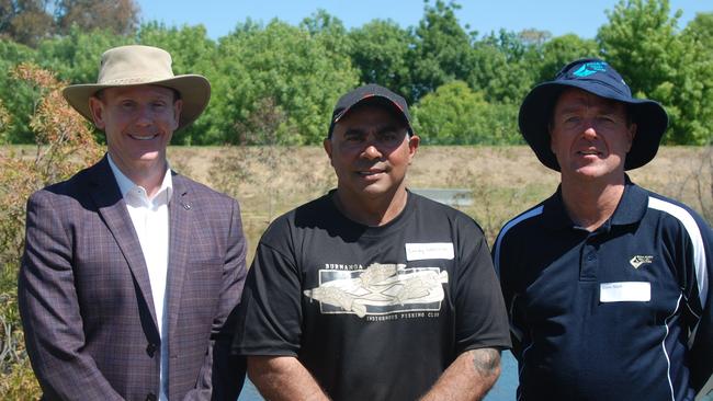 Goulburn Valley Water managing director Steve Capewell, Burnanga Indigenous Fishing Club president Corey Walker and Goulburn Valley Water operations manager Steven Nash. Picture: Supplied