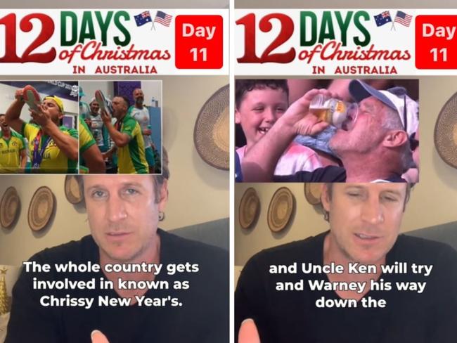 Comedian Monty Franklin describes a booze-filled take on Aussie Christmas traditions. Picture: TikTok via @montyfranklinofficial