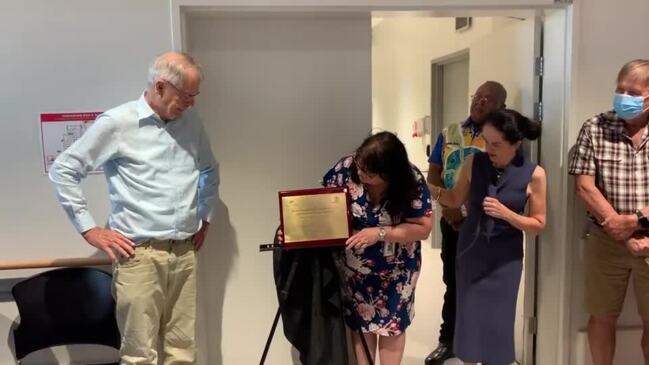 Graham Isbell unveils the donation plaque in the new wing at Bowen Hospital on December 9, 2022. Video: Katrina Lezaic