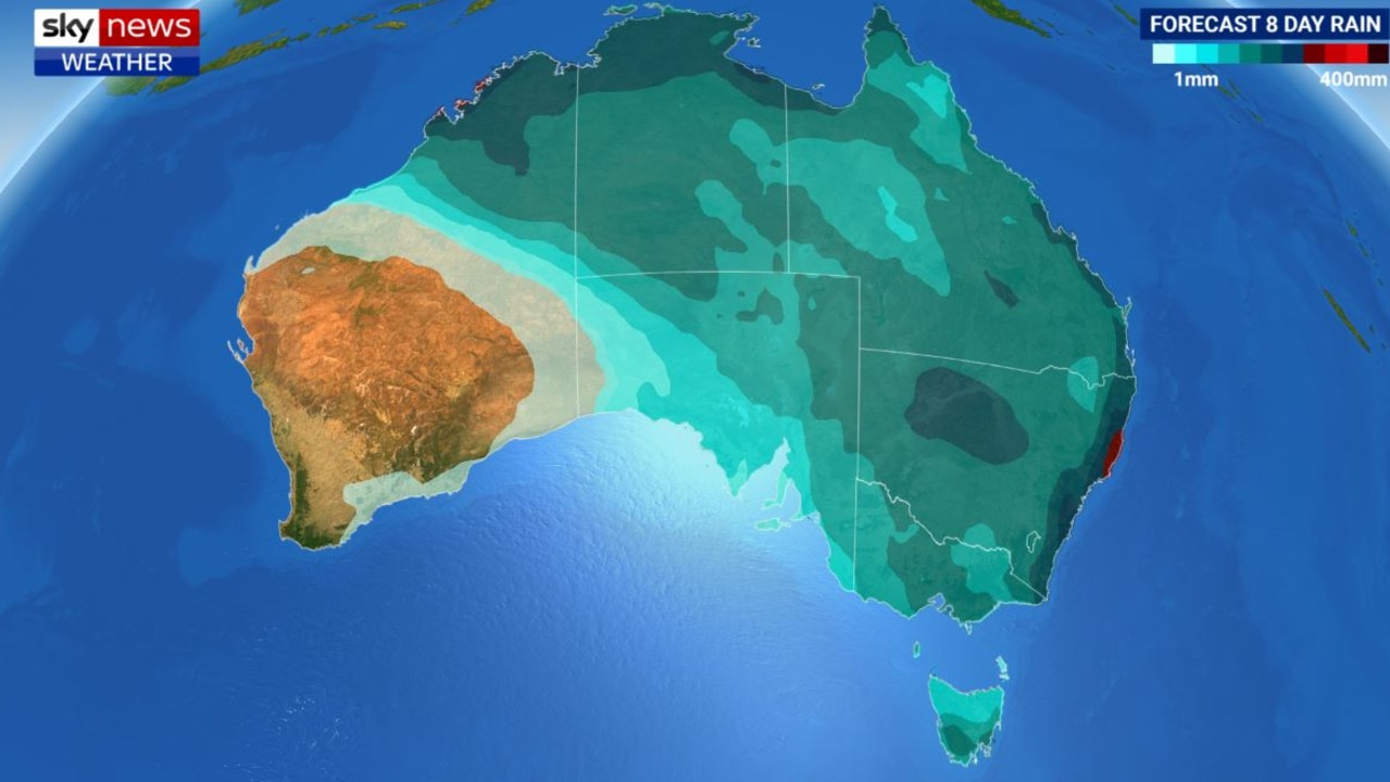 The heaviest rainfall is likely along the mid north coast of NSW and northeast Western Australia. Picture: Sky News Weather