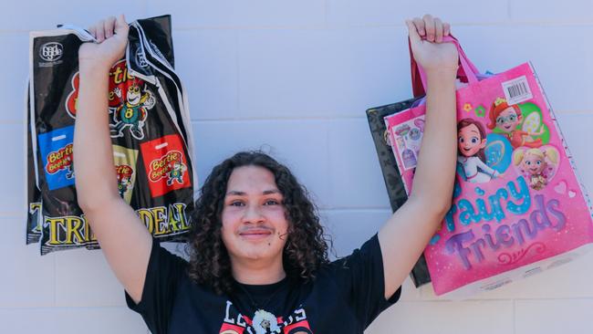 Alvin McKenzie, 15, enjoying day one of the Royal Darwin Show. Picture: Glenn Campbell