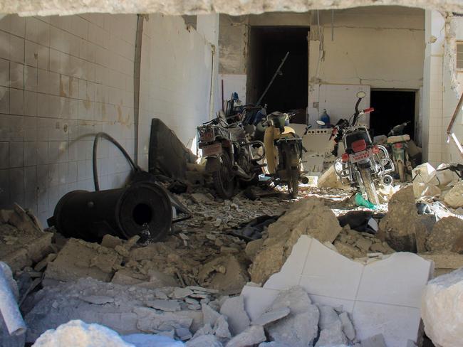 A suspected toxic gas attack destroyed a hospital in Khan Sheikhun, a rebel-held town in the northwestern Syrian Idlib province. Picture: AFP/Omar haj kadour