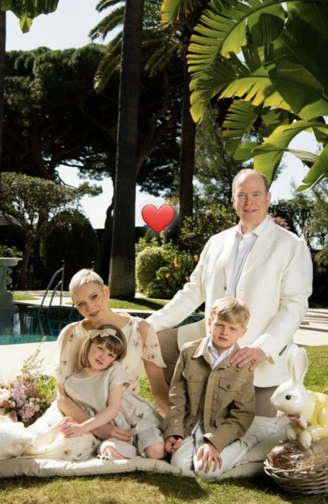 Princess Charlene posed for an official portrait with her family for Easter.