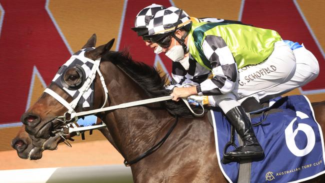 Glyn Schofield and Yonkers take out the Shannon Stakes at Rosehill last Saturday. Photo: Mark Evans–Getty Images.