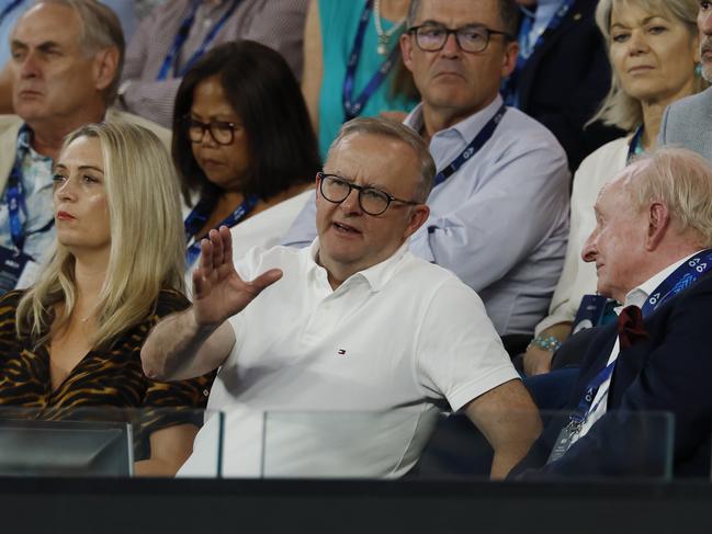 Prime Minister Anthony Albanese, pictured with Rod Laver at the Australian Open, has come under fire for the Federal Government’s Olympic and Paralympic funding claims. Picture: Michael Klein