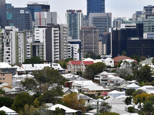 The suburbs of Paddington and Petrie Terrace are seen with the Brisbane CBD skyline in the background in Brisbane, Thursday, August 29, 2019. (AAP Image/Darren England) NO ARCHIVING