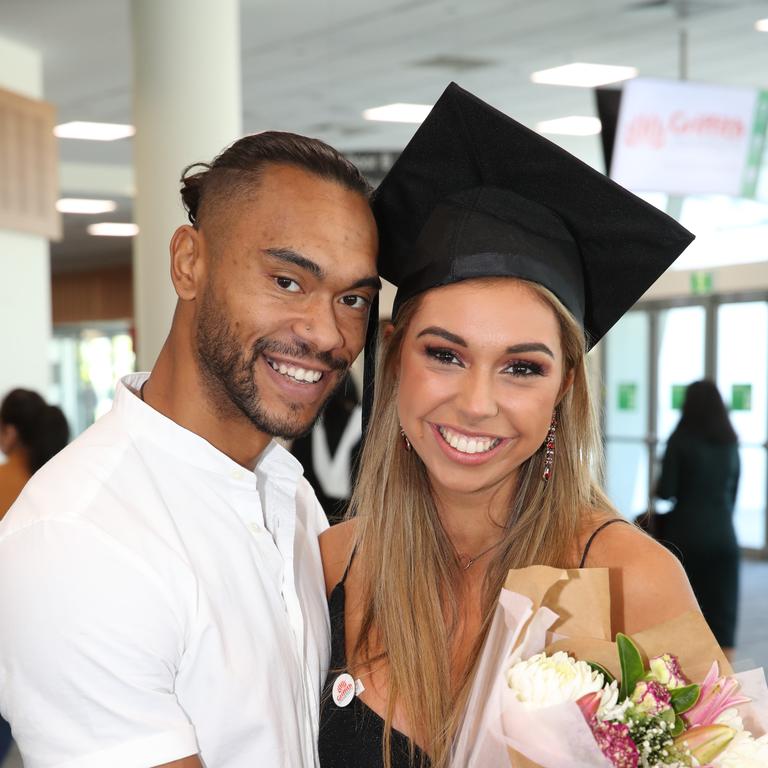 Griffith business school graduation at Gold Coast Convention Centre. Sydney Mann and Joe Starbuck.. Picture Glenn Hampson