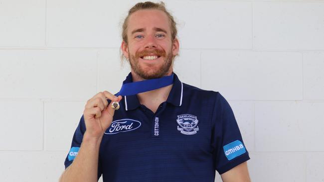 Cameron Guthrie with his Carji Greeves Medal after a ripping 2020 campaign. Picture: Supplied