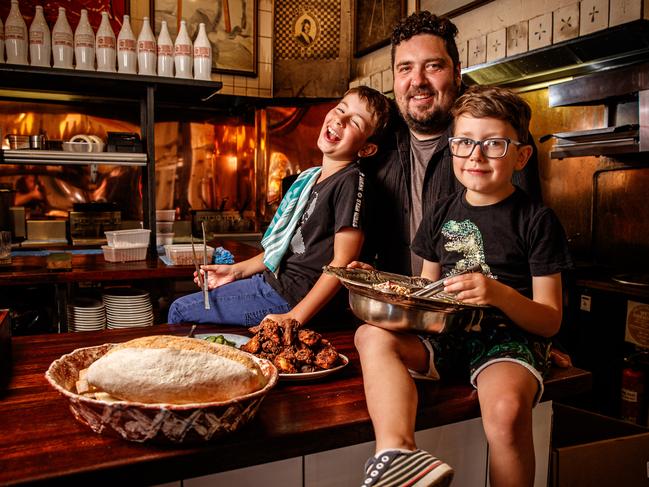 5/2/2020 Chef Duncan Welgemoed cooking with his sons Max 9 and Alex 6 in his Restaurant Africola. Picture MATT TURNER.