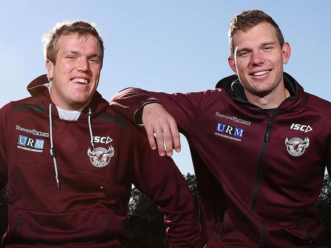 Manly NRL players Jake and Tom Trbojevic pose for a portrait at the Sydney Academy of Sport, Narrabeen. Picture: Brett Costello