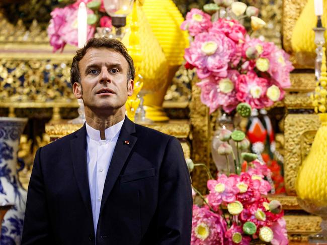 French President Emmanuel Macron has criticised the AUKUS pact on the sidelines of the APEC Summit. Picture: Ludovic Marin/AFP