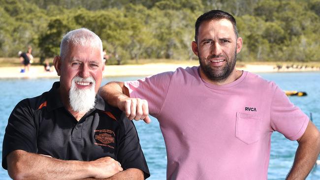 Wayne and Dean Huxley enjoy some time at Currumbin creek. Dean Huxley has been credited for saving his father Wayne's life after he suffered a cardiac arrest while working together. Saturday September 29, 2018. (AAP image, John Gass)