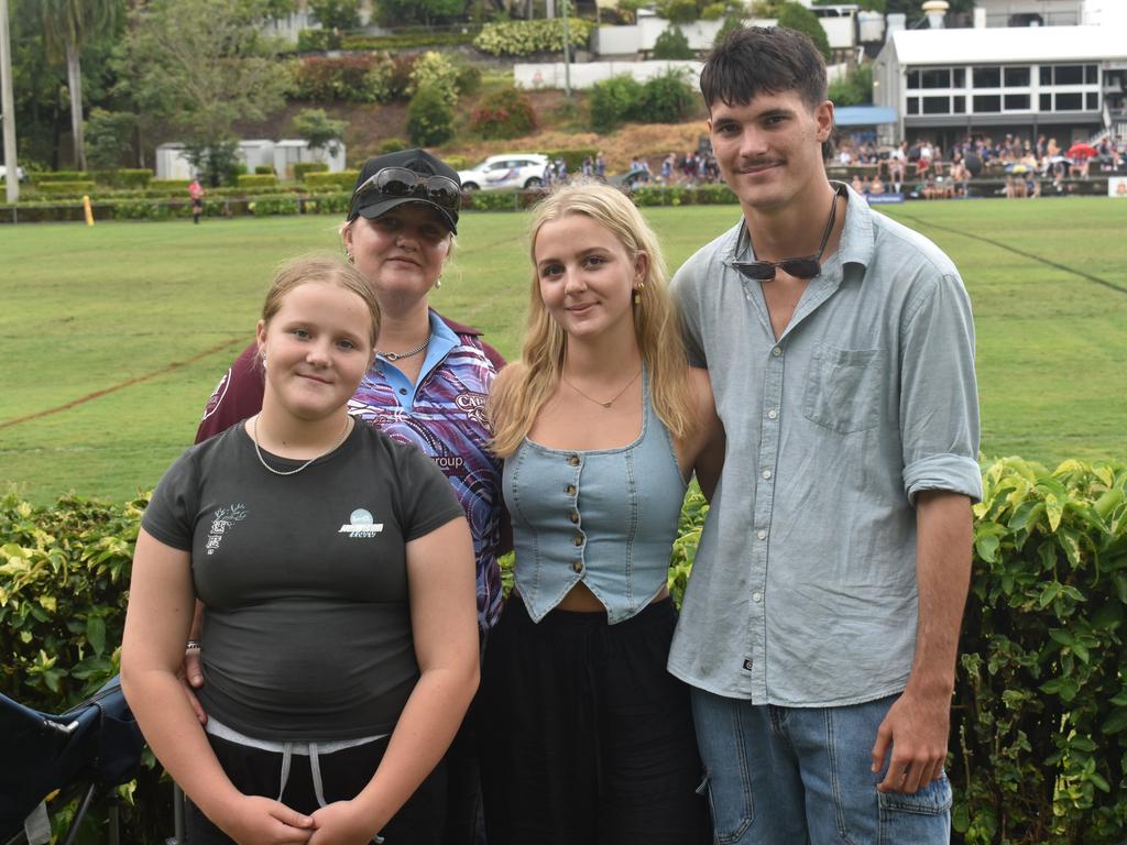 Charlee, Letisha and Georgia Cranston with Chase Everingham at the CQ Capras versus Mackay Cutters under-17 and under-19 pre-season trials at Rugby Park, Rockhampton, on February 1, 2025.