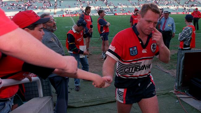 Greg Florimo leaves the ground after the loss to Canberra.