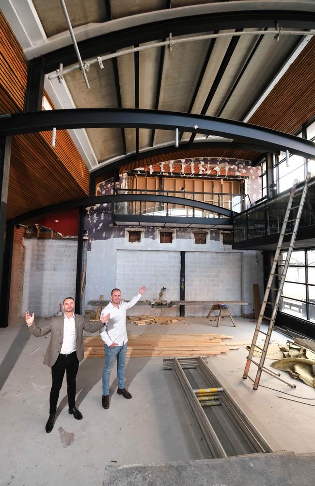 Ian Nichols and Tom Ward are re-opening the entire Eureka Hotel, including the back bar which will host live music beneath the retractable roofs. Picture: Mark Wilson