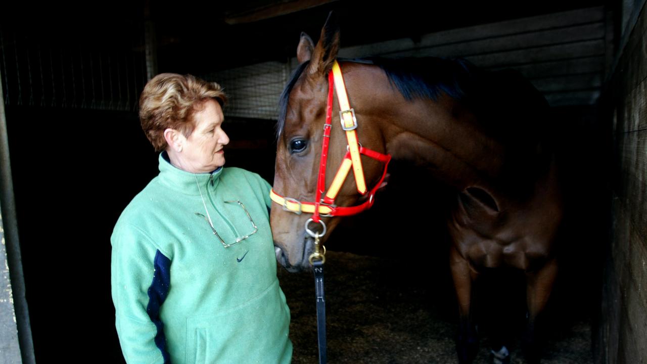 Canberra trainer Barbara Joseph with Melbourne cup runner Aint Seen Nothing at the Flemmington stables. Pic Kelly Barnes 29/10/03