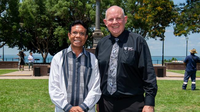 Consulate General Jose Antonio Amorim Dias and Vice-chancellor of Charles Darwin University Scott Bowman at the Darwin Cenotaph's Remembrance Day service, 2024. Picture: Pema Tamang Pakhrin