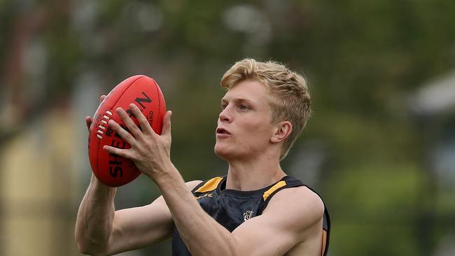 Ryan Garthwaite could force his way into Richmond’s defence after shining in the JLT Series against Essendon. Picture: Wayne Ludbey