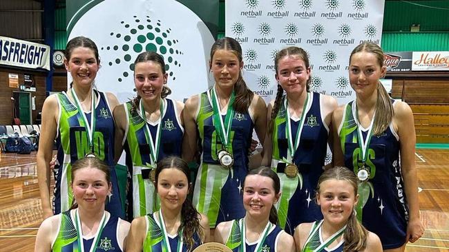 Students from St Aloysius Catholic College celebrate winning the 2023 Tasmanian High Schools Netball Championships. They will now compete at the Waverly International Schools Netball Championships. Picture: Supplied.