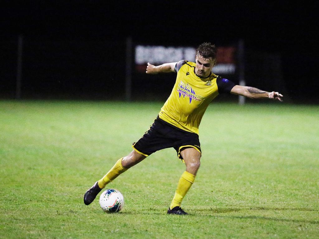 Tigers' Ryan Murray controls the ball in the FNQ Premier League men's match between the Edge Hill Tigers and the Leichhardt Lions, held at Tiger Park, Maunda. Picture: Brendan Radke
