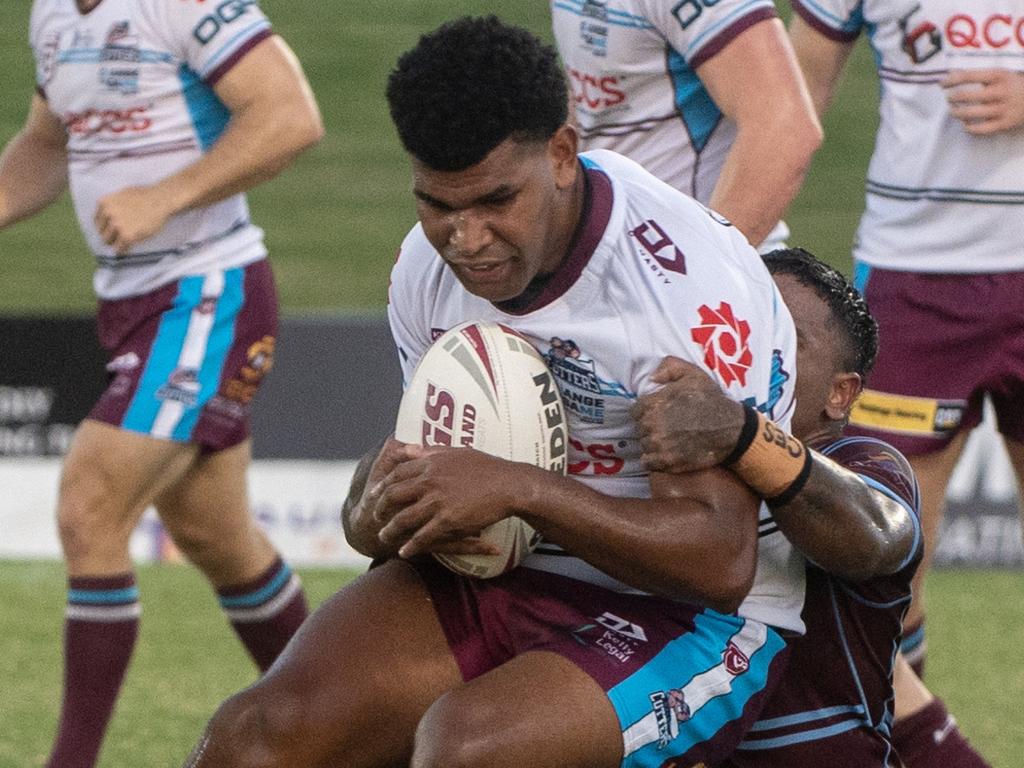 Henri Stocks playing for the Mackay Cutters vs. Central Queensland Capras trial match. Saturday February 11, 2023. Picture: Michaela Harlow