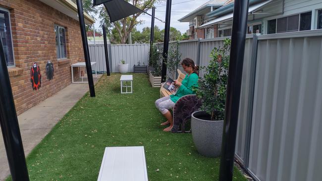 NEW LIBRARY SPACE: Laila Fedda enjoying the new outdoor space at Tara Library. Picture: WDRC