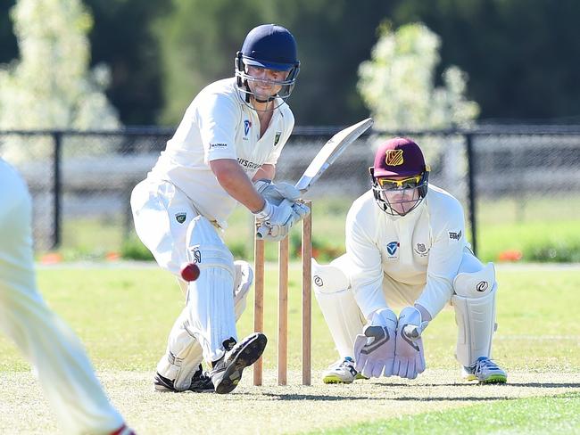 Plenty Valley opener Ryan Pearson shows a steely focus during his career-best knock against Coburg. Picture: Josie Hayden