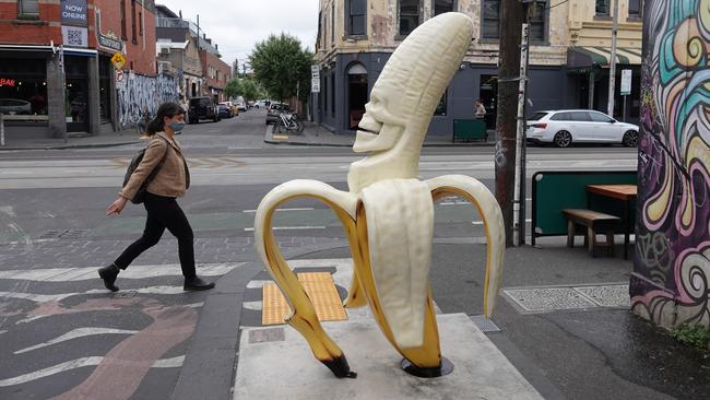 The peeling banana sculpture on Rose St divided public opinion. Picture: Alex Coppel.