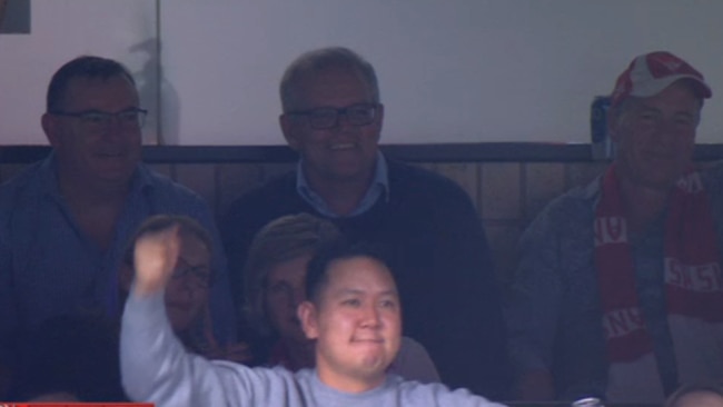 Former prime minister Scott Morrison was booed at the Sydney Swans v Richmond Tigers AFL match in Sydney. Picture: Fox Sports