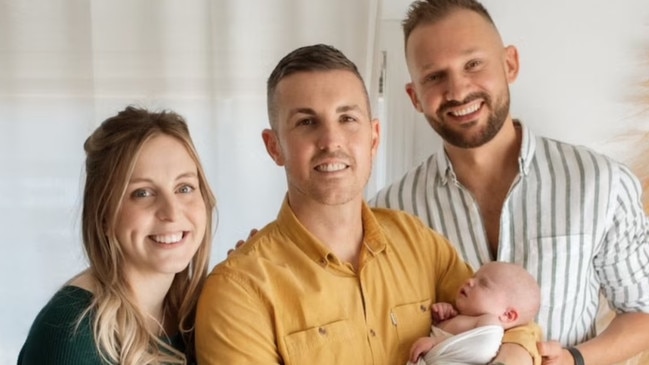 Shane and Sam with their surrogate Cass and daughter Amelia. Picture: Supplied