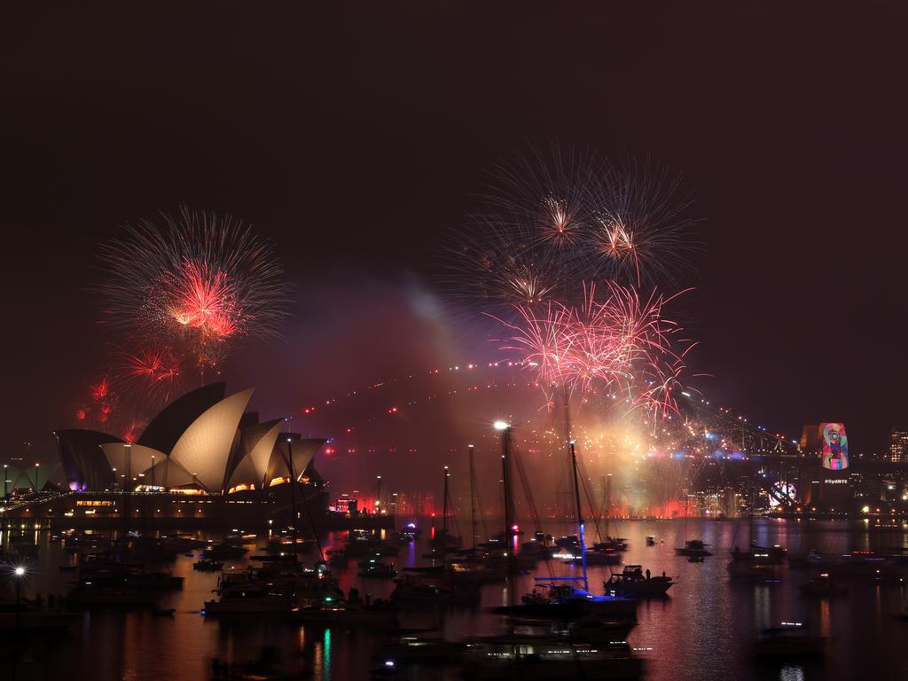 New Year's Eve 9pm fireworks over Sydney Harbour as seen from Mrs Macquarie's Chair. Picture: Jonathan Ng