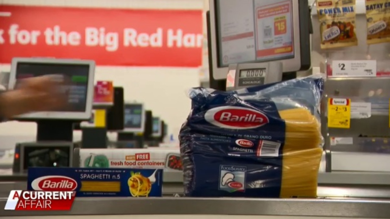 Barilla pasta, would usually cost $1.95 for 500g, but now you can get it in a 5kg bag for $14 — saving you 28 per cent.