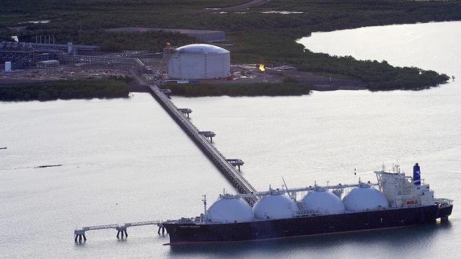 LNG being pumped aboard a tanker at Darwin.