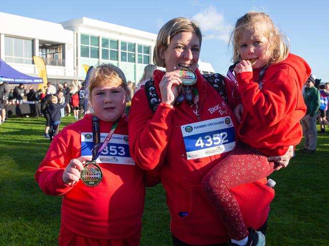 Hayley Jarvis with Adelind, 7, and Estelle, 4, at the City to Casino on Sunday 18th May 2025. Picture: Linda Higginson