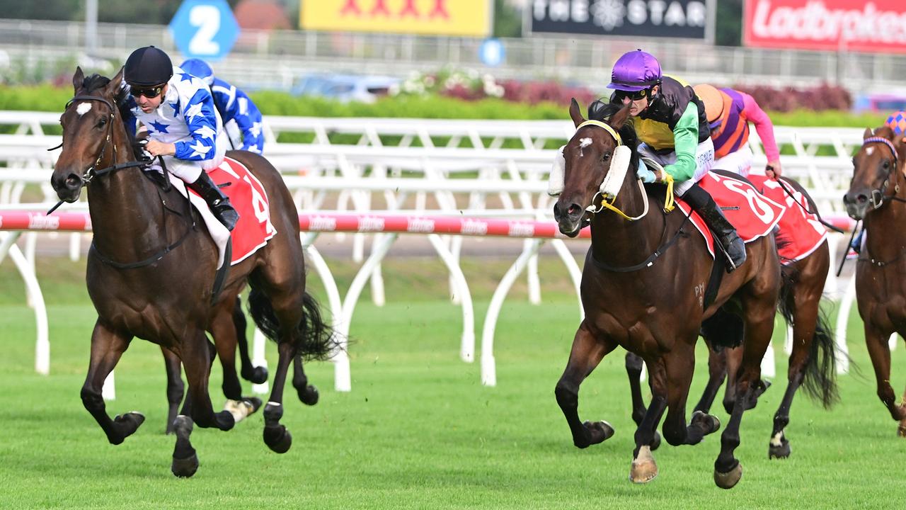 Supplied Editorial End Assembly ends Golden Boom's winning streak in the Listed Gold
 Edition Plate at Eagle Farm. Picture: Grant Peters - Trackside Photography